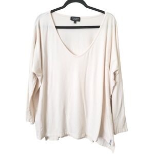 Known Supply Womens L‎ Beige Long Sleeve VNeck Organic Cotton Top